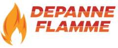 Logo depanne-flamme flamme orange et jaune, service chauffage réactif dans l’Aude